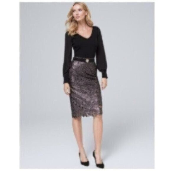 NWOT White House Black Market Lace Pencil Skirt - Picture 3 of 5